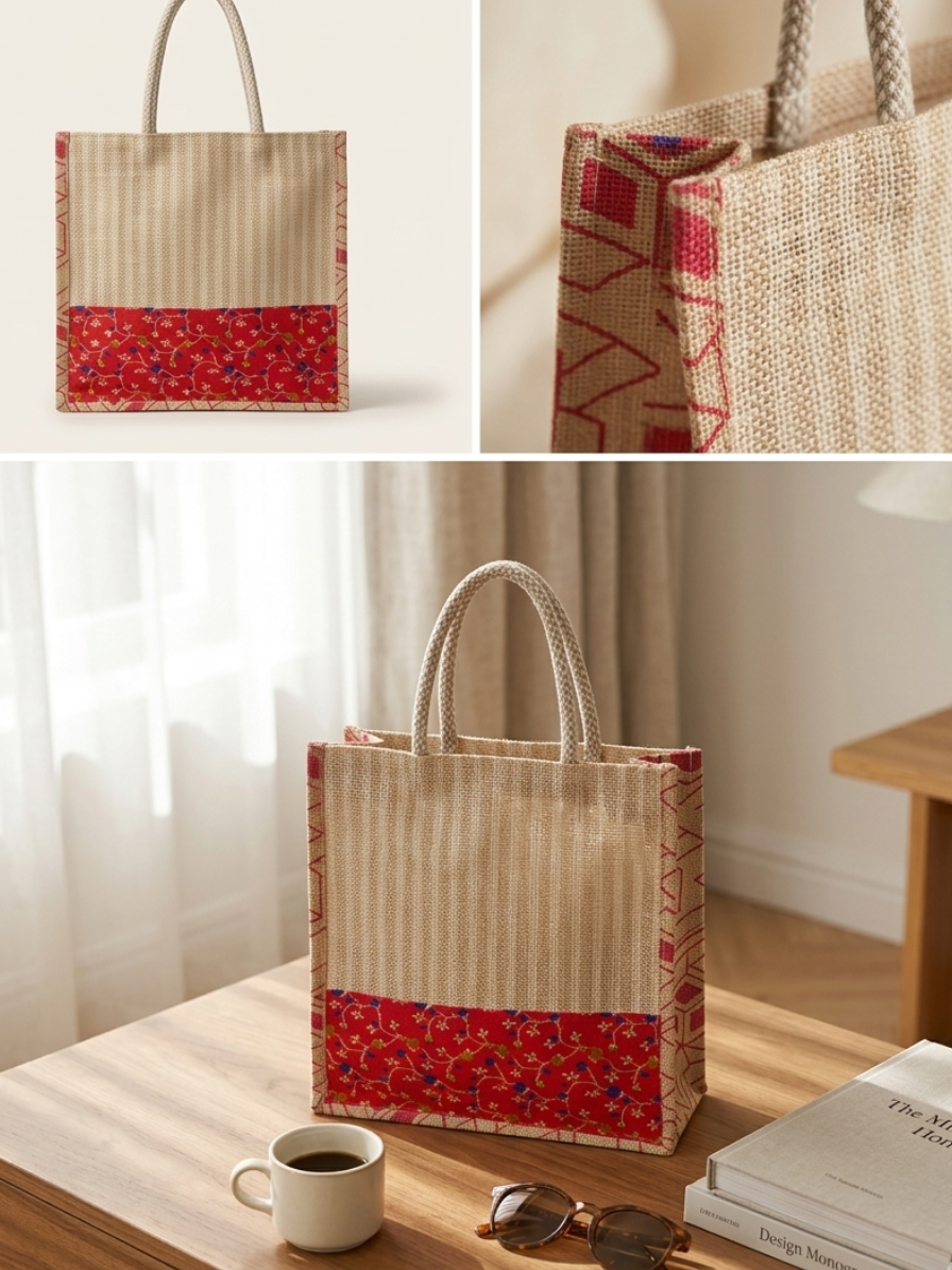 Ruby Stripe Jute Carry Bag