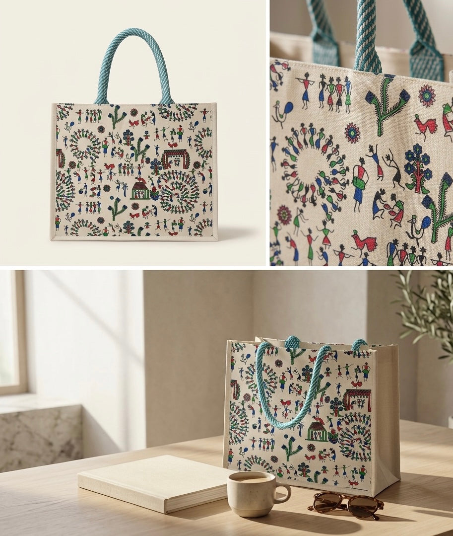 Tribal Art Jute Carry Bag