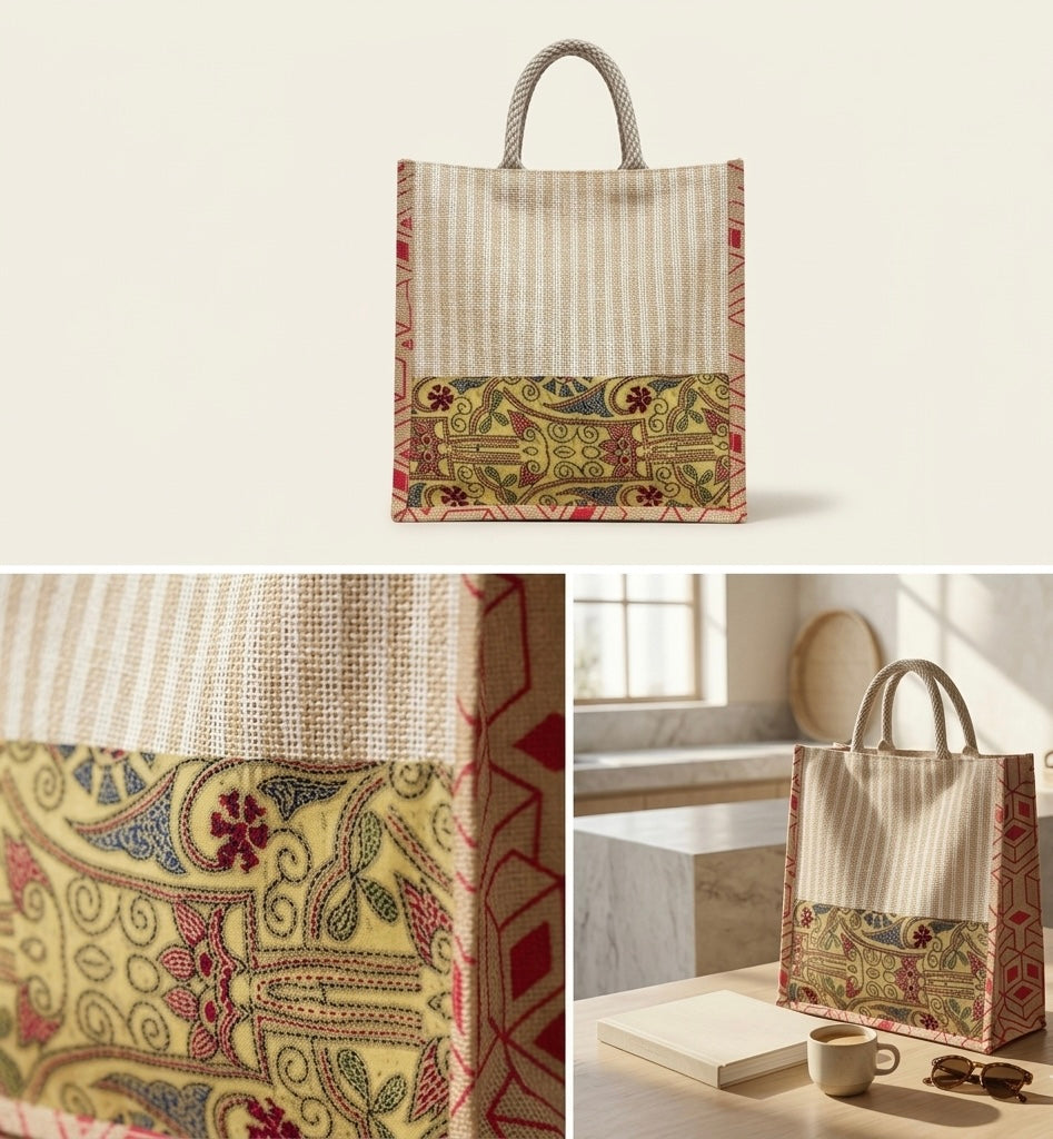 Heritage Panel Jute Carry Bag